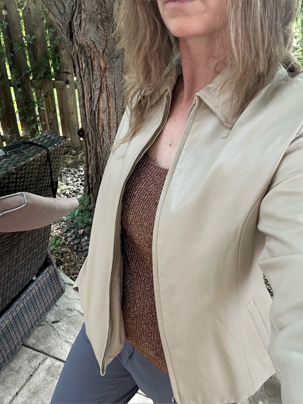 TIBOR Leathers Women’s Leather Jacket Beige Size Large Full Zip Pockets